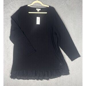 NWT Style & Co. Woman Deep Black Lace Trim Tunic Top 3X Artsy Comfy Frilly